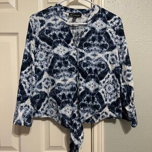 INC International Concepts Navy and White Tie-Dye Button Down Blouse- Size Small